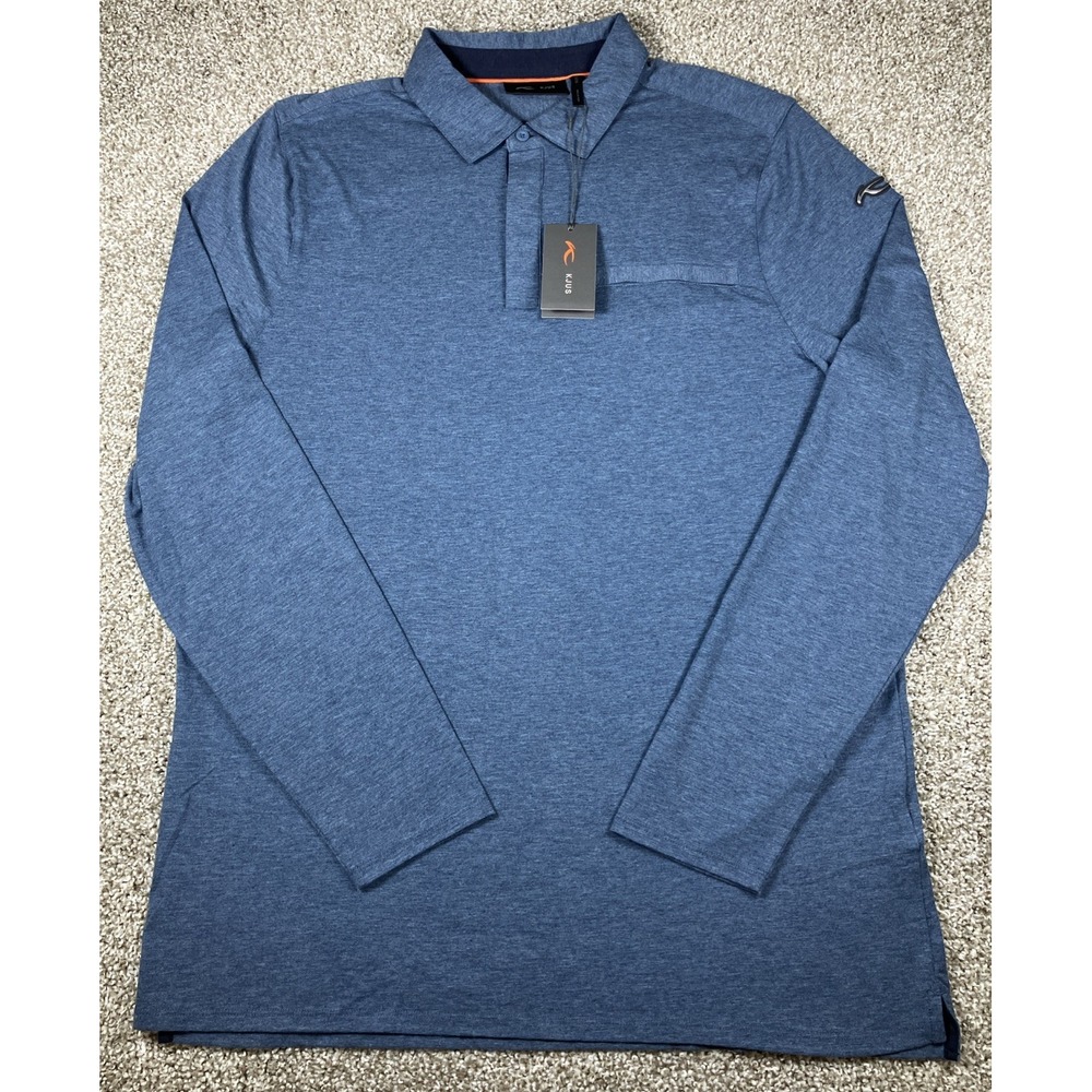 KJUS Men's Inverness Long Sleeve Polo Shirt Blue Cashmere Blend Size 56 2XL NEW